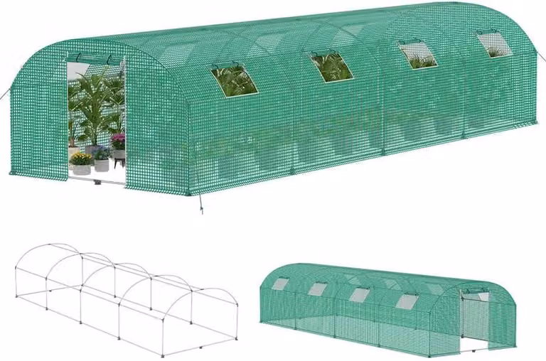 Serra tunnel in plastica, struttura in acciaio zincato, serra per pomodori, ideale per il giardino, colore verde, dimensioni 3x8x2 metri
