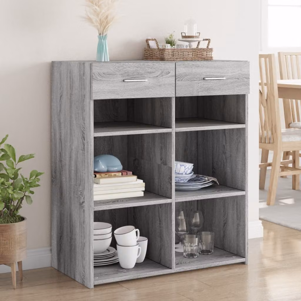 Credenza vidaXL in Legno Multistrato e MDF Grigio Sonoma, L 80 cm, P 42,5 cm, H 93 cm