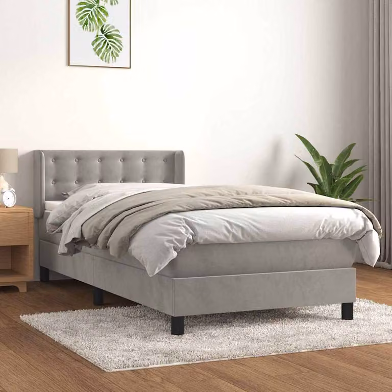 vidaXL Giroletto a Molle con Materasso in Velluto Grigio Chiaro L/P/H: 80 x 200 x 30 cm