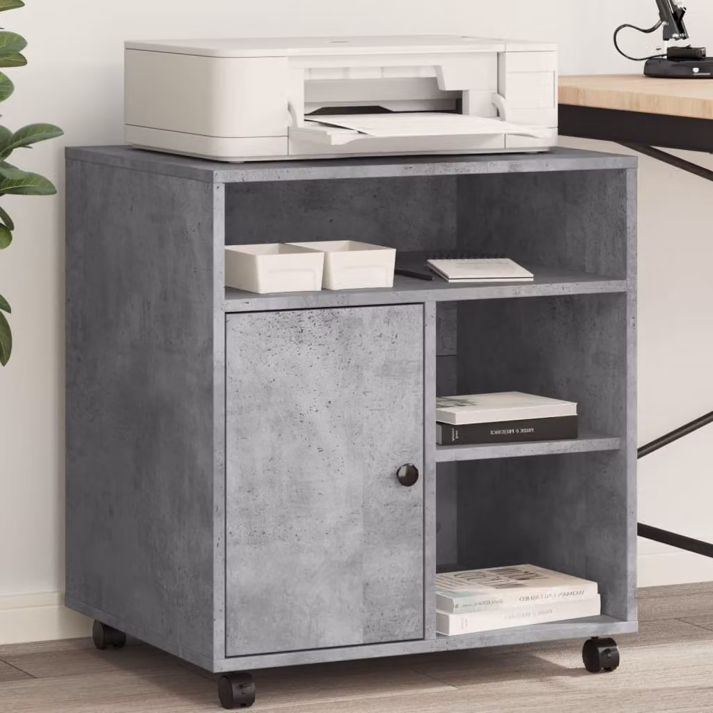vidaXL Supporto per Stampante con Ruote in MDF Grigio, L 60 cm x P 50 cm x H 67 cm