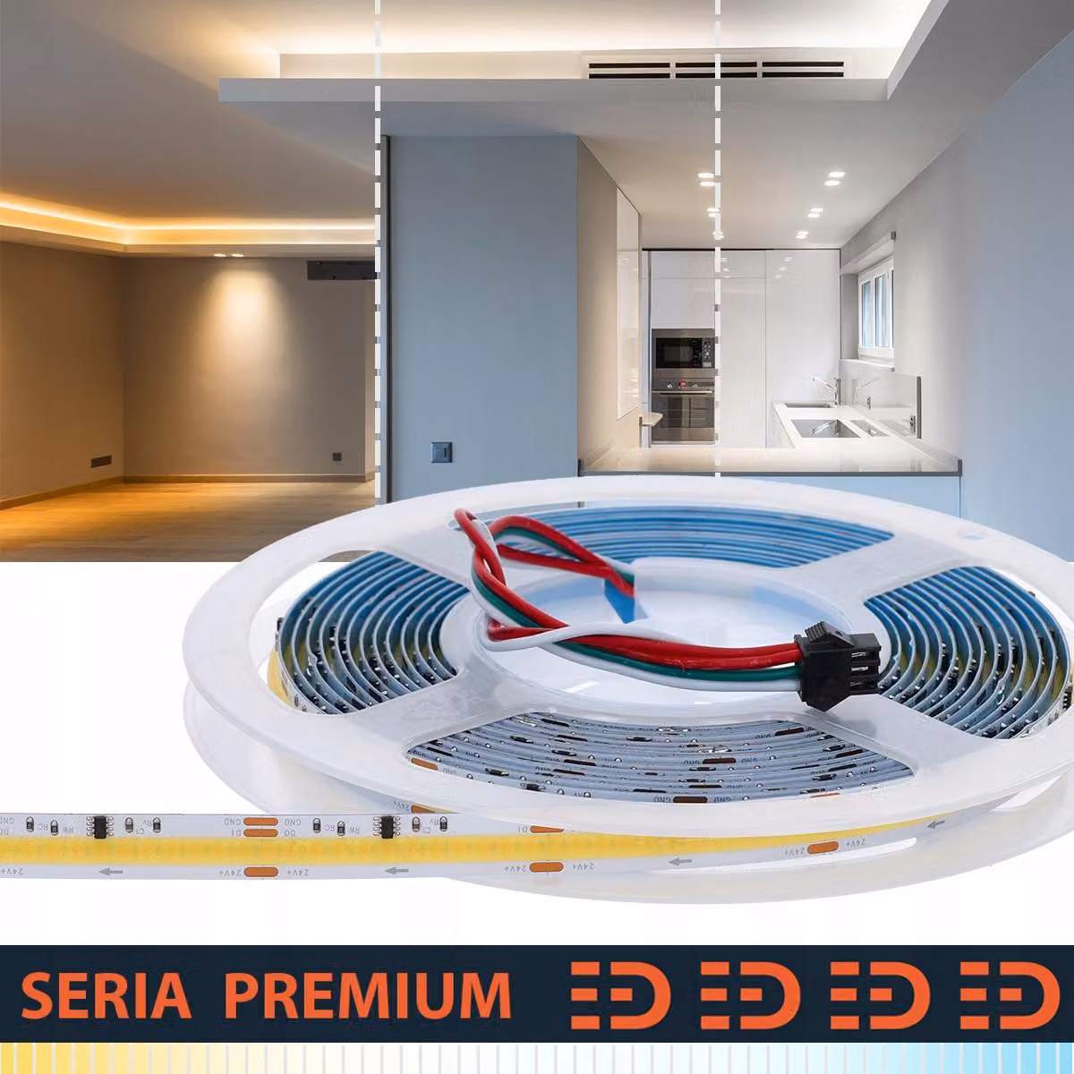 Striscia LED Prescot, temperatura di colore regolabile, dimmerabile, 576 LED al metro, lunghezza 5 metri