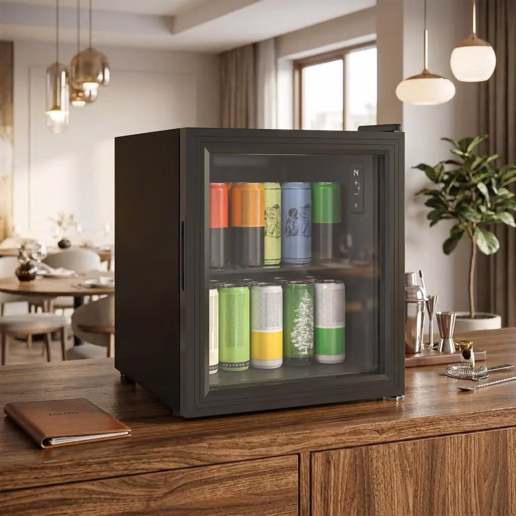 Mini Frigo da Ufficio GIORDANOSHOP Nero con Porta in Doppio Vetro e Temperatura Regolabile, Capienza 46L, L/P/H: 42,3 x 40 x 55 cm – 2