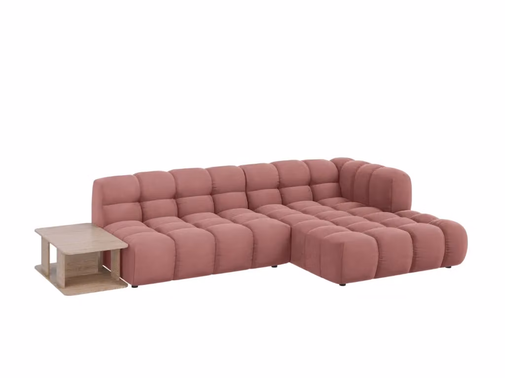 Divano angolare modulare Sky di Cosmopolitan Design, modello a 4 posti con orientamento destro, rivestito in velluto rosa, L 297 cm x P 132 cm x H 75 cm – 2
