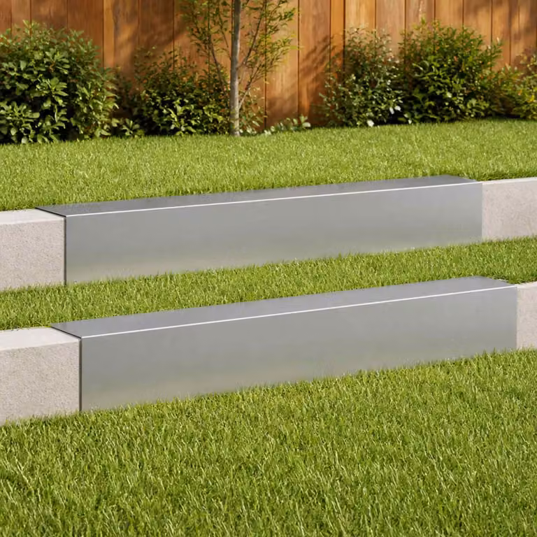 Set di 2 profili di copertura per giardino vidaXL in acciaio zincato argento, L 100 x P 15 x H 15 cm