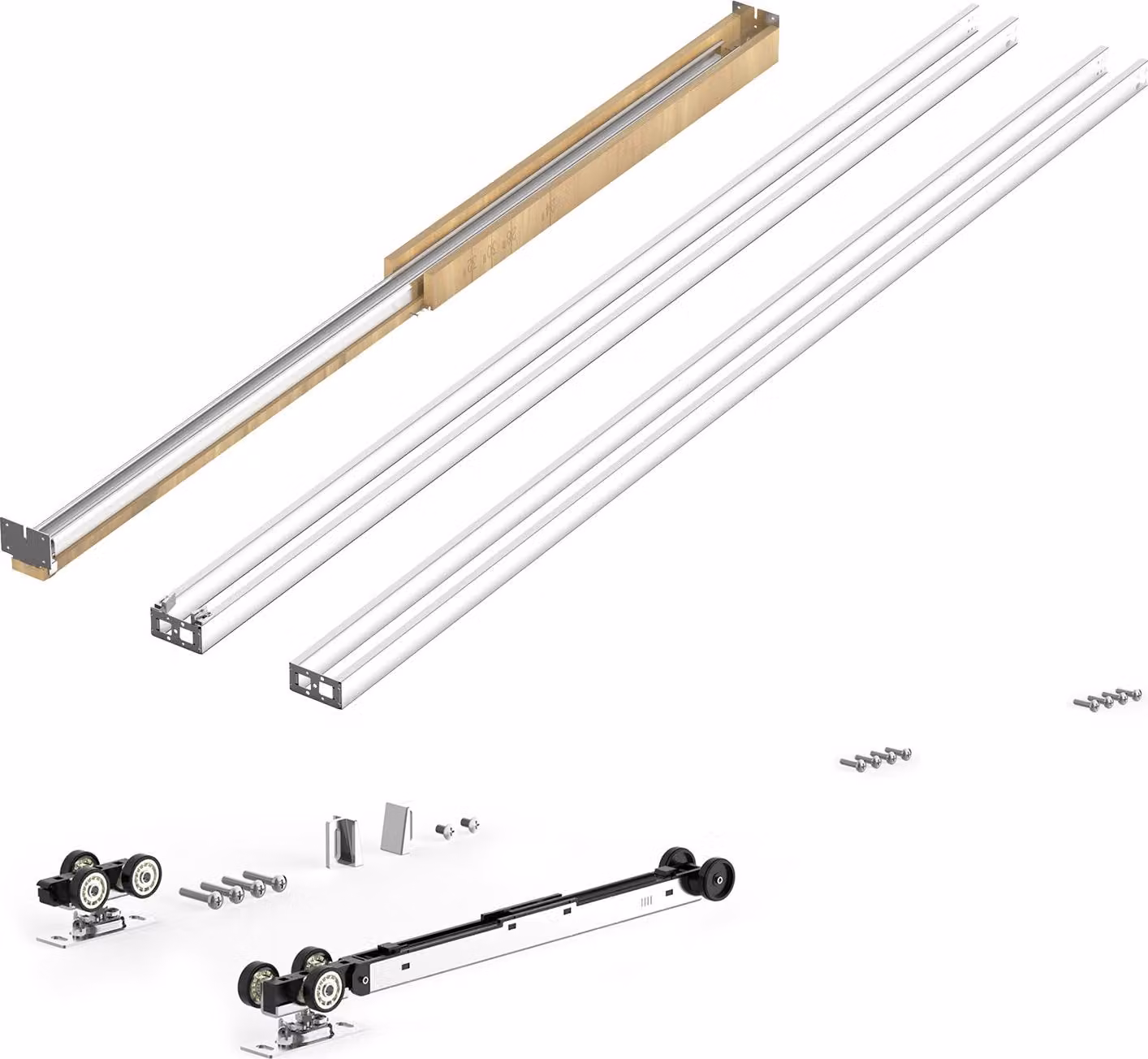 Set di telai per porte scorrevoli SucceBuy per porte di larghezza 610-914 mm e altezza 2032 mm, in acciaio zincato, con chiusura ammortizzata a due vie e scorrimento fluido, adatto a soggiorni e bagni
