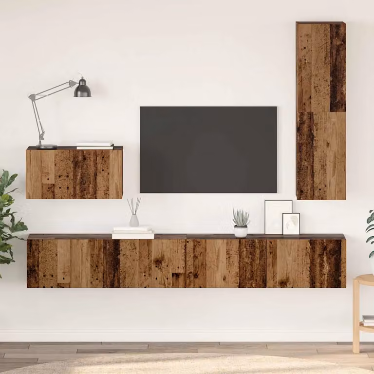 Mobile TV da parete vidaXL in legno marrone moderno, set di 4 pezzi