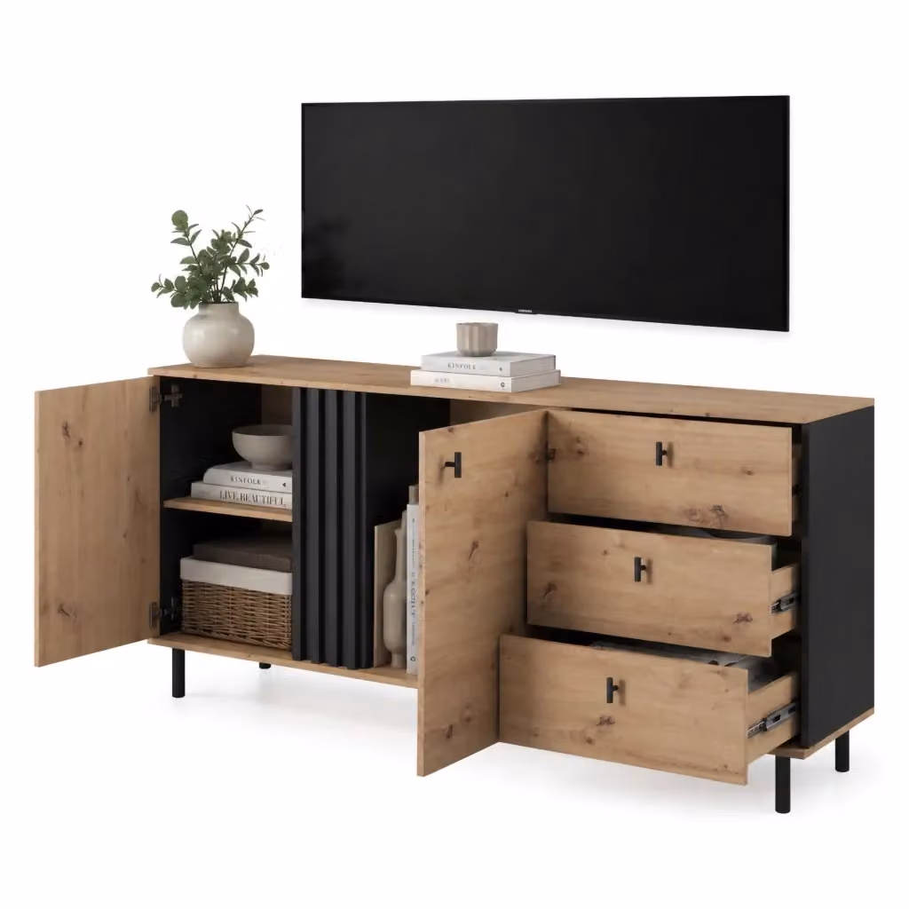Madia Haradali DMORA con 3 cassetti, colore Marrone Rovere Nodi, L: 165 cm, P: 40 cm, H: 82 cm – 2