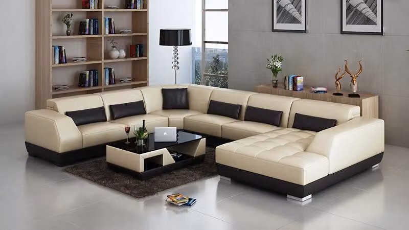Ledersofa +USB,Couch Wohnlandschaft Ecksofa Eck Garnitur Design Modern Sofa