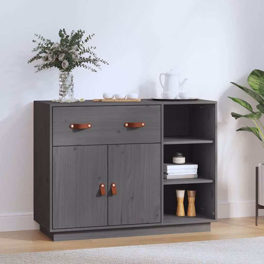 vidaXL Credenza in Legno Massello di Pino Grigio Stile Rustico L: 98,5 cm, P: 40 cm, H: 75 cm – 1