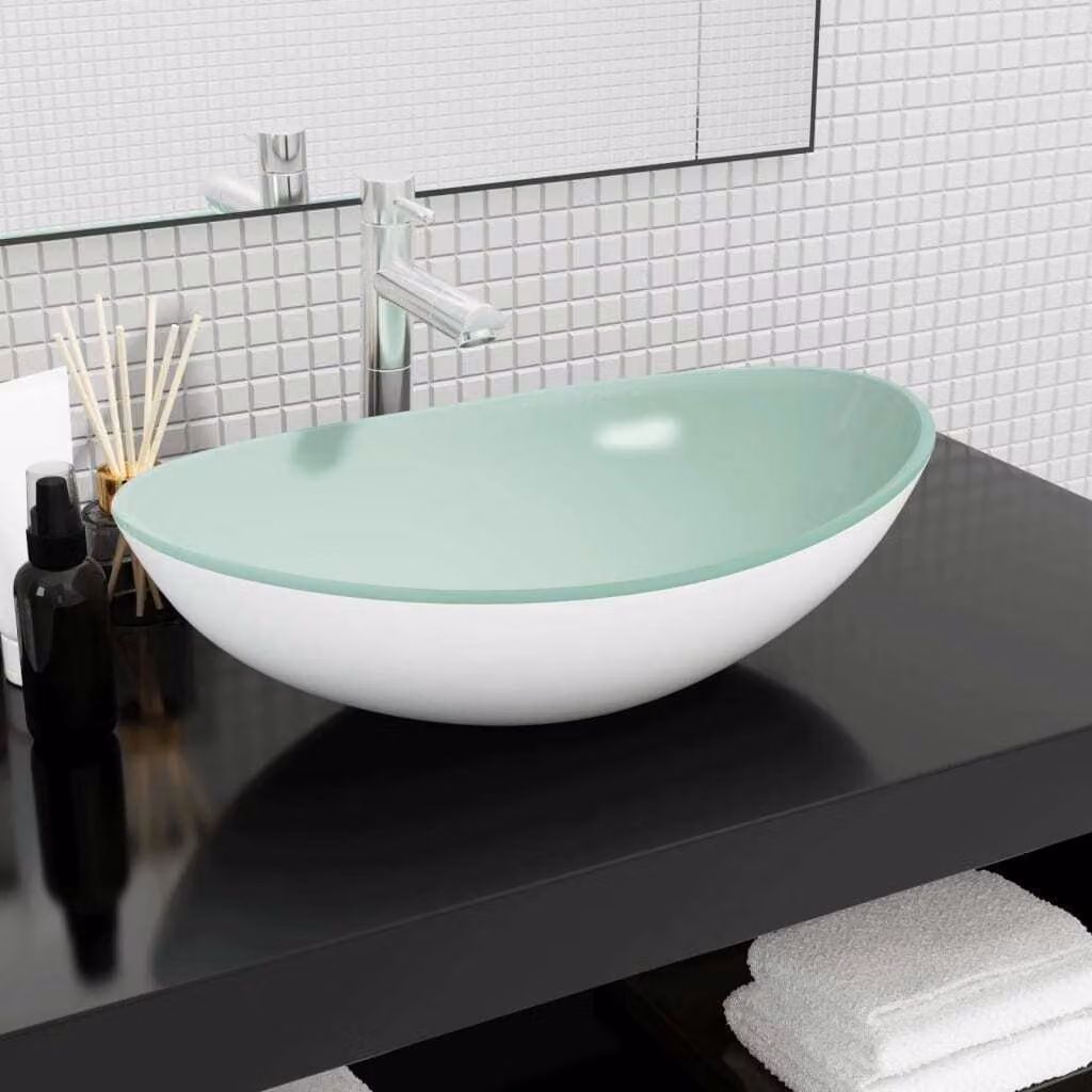 Lavabo The Living Store in vetro temperato, 54,5 x 35 x 15,5 cm, bianco