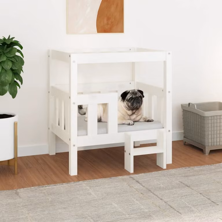 The Living Store Letto per cani bianco 65,5x43x70 cm in legno di pino massiccio
