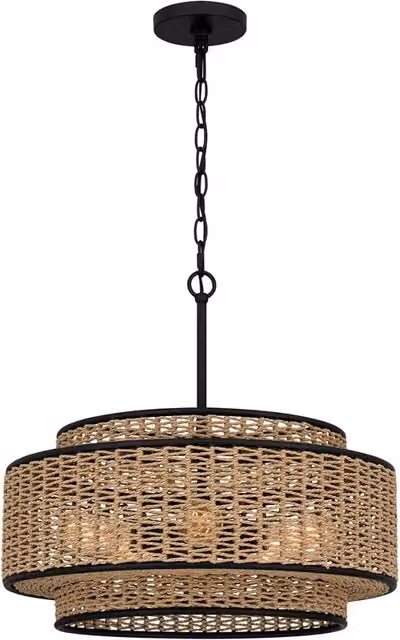 Sospensione boho in rattan beige/nero 5xE27 Quoizel Teton