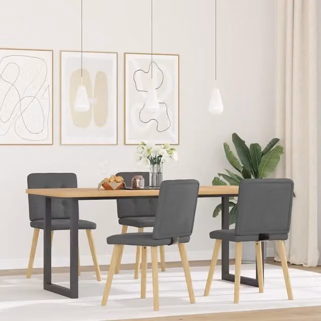 Set di 4 sedie da pranzo moderne vidaXL in tessuto grigio con struttura in legno e metallo