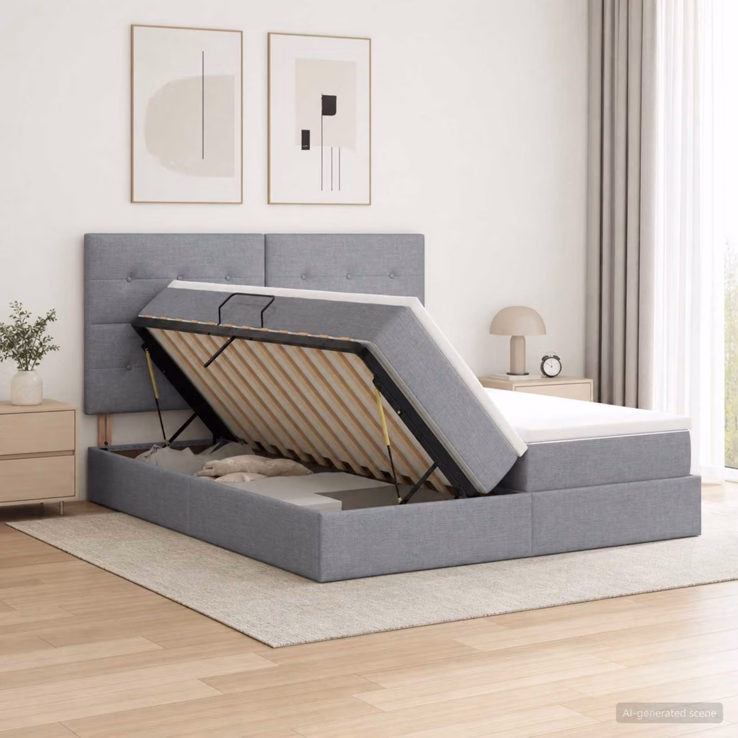 Letto con contenitore e illuminazione LED vidaXL Grigio Chiaro L/P/H: 200 x 200 x 128 cm