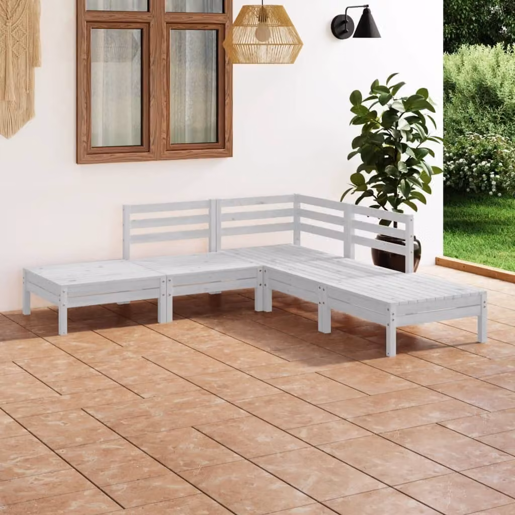 The Living Store Set salotto da giardino 5 pezzi in pino massiccio bianco