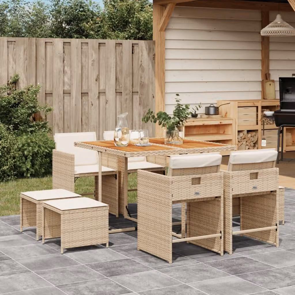 Maison Exclusive - Set da Pranzo da Giardino 9 pz con Cuscini Beige in Polyrattan