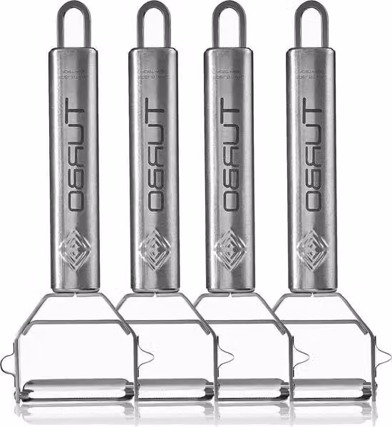 Set di 4 pelapatate e utensili per frutta e verdura Outsunny in acciaio inossidabile argento, funzione 3 in 1, adatto anche ai mancini