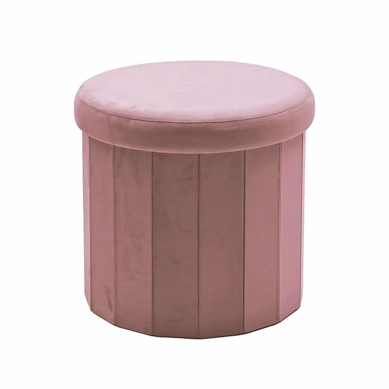 VESTIAMO CASA Pouf Contenitore Rosa in Velluto, Forma Cilindrica, H 38 cm x Diametro 40 cm