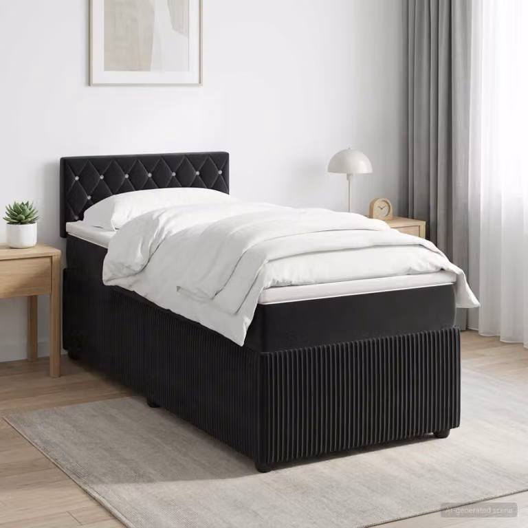 Letto box spring vidaXL con materasso in velluto nero, L 200 x P 100 cm