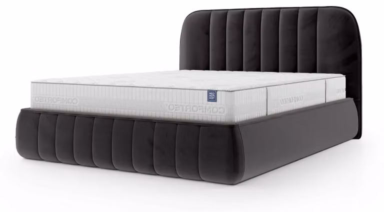 Letto imbottito con contenitore Carla, colore grigio antracite, dimensioni 180 x 200 cm