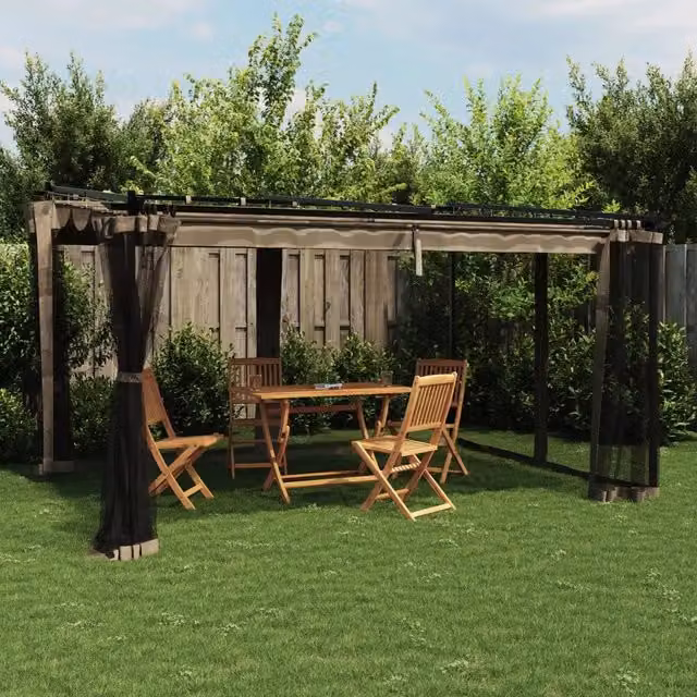 Gazebo con Pareti in Rete Tortora 4x3 m in Acciaio 4003913
