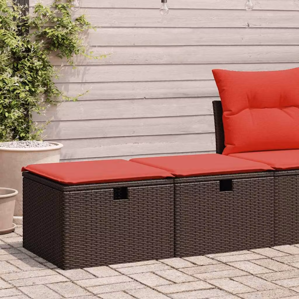 Set Divano da Giardino a L con Polyrattan e Cuscini vidaXL, Colore Marrone e Rosso