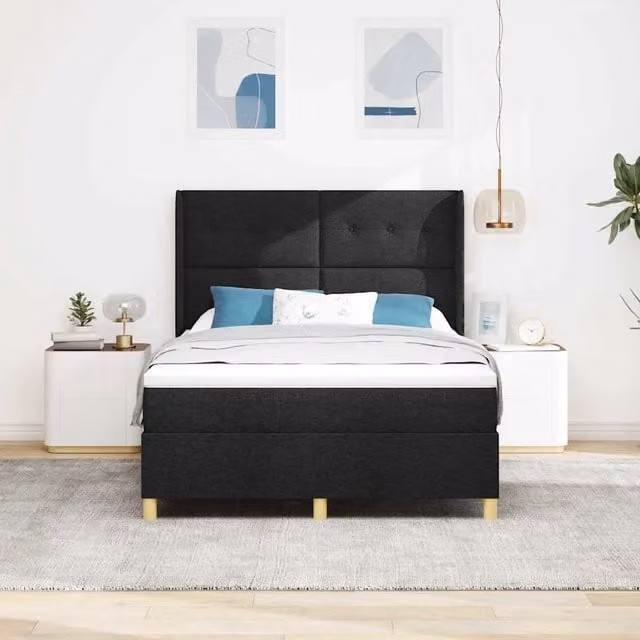 Letto a molle con testiera vidaXL in tessuto nero e oro L/P: 160 x 200 cm – 1