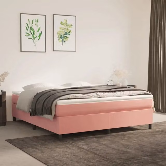 Letto con Giroletto a Molle e Materasso Ibrido vidaXL in Velluto Rosa e Bianco L/P: 180 x 200 cm, H: 203 cm
