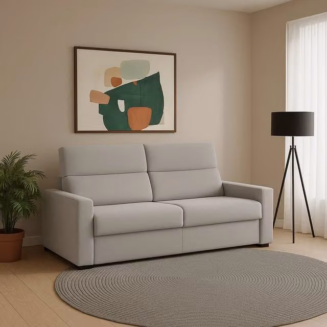 Divano 2 posti Vialfre DMORA in tessuto beige con coperture sfoderabili, design moderno Made in Italy, L: 180 cm, P: 95 cm, H: 100 cm