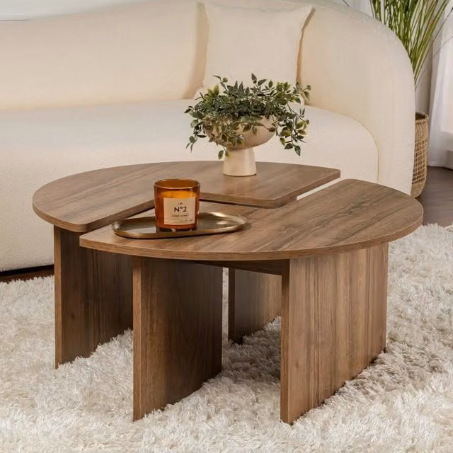 Tavolino da salotto DMORA Tairn moderno in noce con ripiani incastrati, L/P/H: 90 x 90 x 41 cm – 1