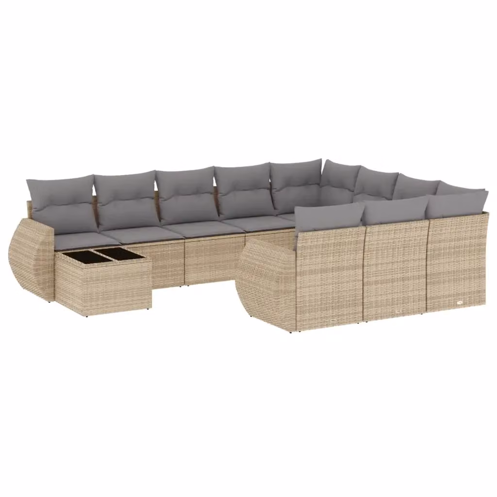 vidaXL Set Divani da Giardino a L 11 pz in Polyrattan con Cuscini Beige e Grigio – 2