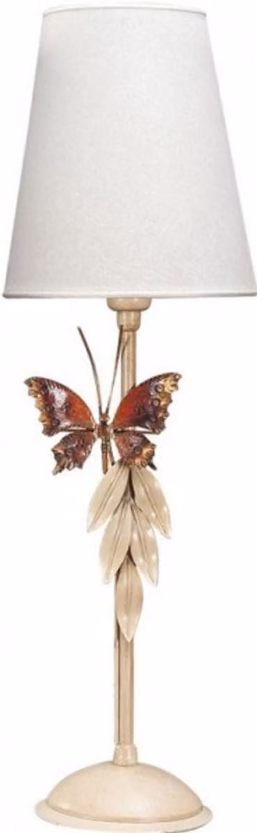 Lampada da tavolo "Casa Padrino", stile antico, bianca, con decorazione a farfalla. Lampada da tavolo italiana, realizzata artigianalmente in Italia. Diametro: 17 cm / Altezza: 53 cm