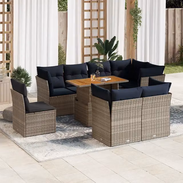 Set Divano da Giardino 9 pz con Cuscini Grigio in Polyrattan 3326945