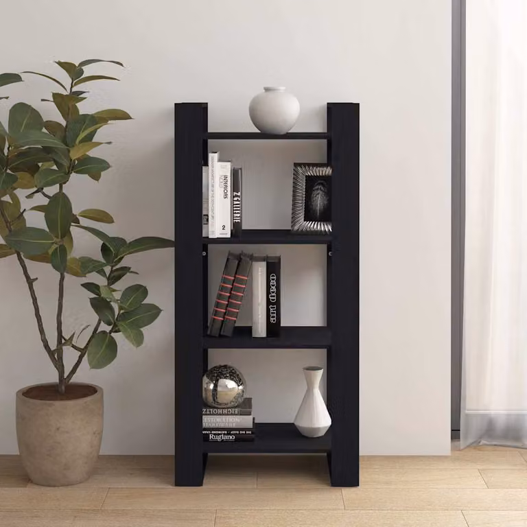 Libreria/Divisorio vidaXL in Legno di Pino Massello Nero Opaco L: 80 cm, P: 35 cm, H: 125 cm
