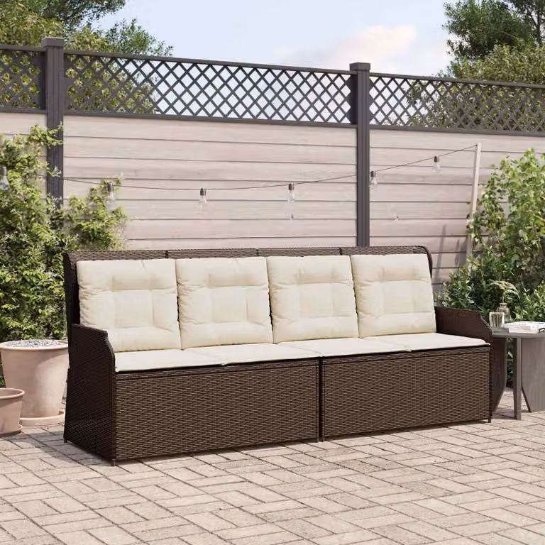 Panchina da giardino moderna vidaXL in polyrattan con cuscini, Nero, Bianco e Beige