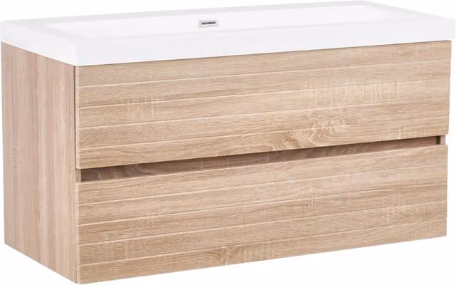 Pensile Vanity con doppio lavabo Unità mobile bagno Legno MDF 2 cassetti 100 x 46 cm Marrone chiaro