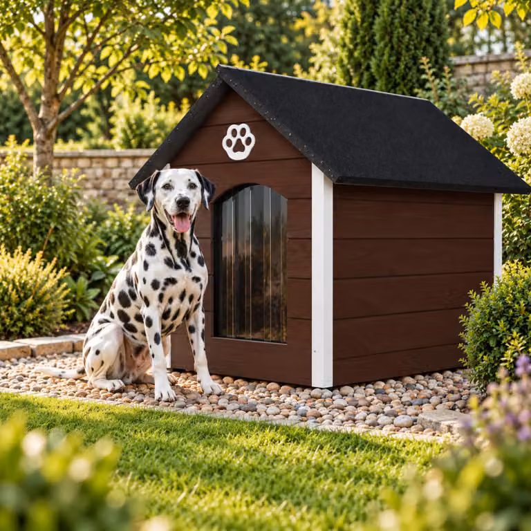 Cuccia per cani QLS, dimensioni XL (104x74 cm), isolata, in legno, per uso esterno, colore marrone e bianco, modello 9071