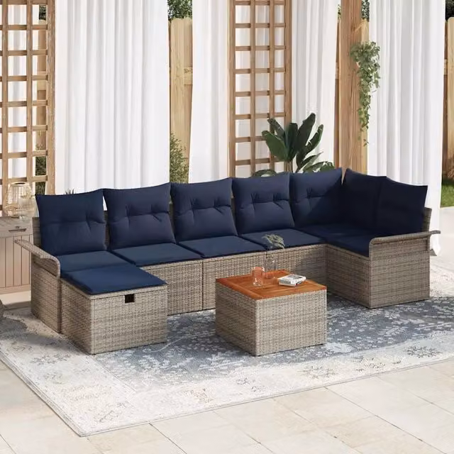Set Divano da Giardino 8 pz Grigio polyrattan 3359465