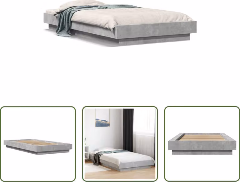 The Living Store Struttura per letto in cemento grigio 100x200 cm Materiale a base di legno