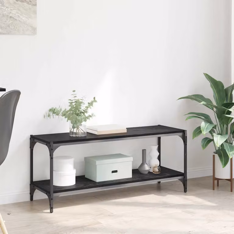 Mobile TV vidaXL in stile rustico nero con ruote, in legno e metallo, L 100 x P 33 x H 41 cm