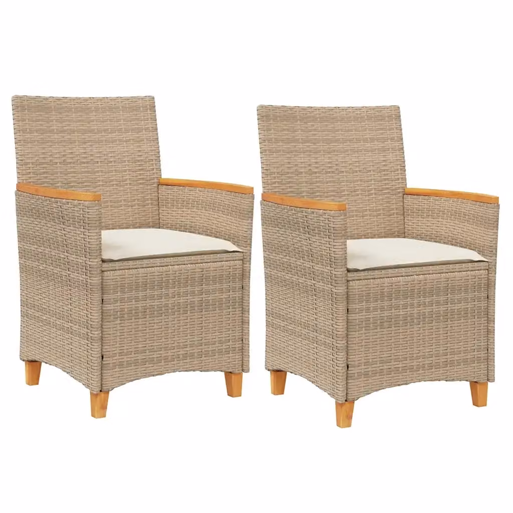 Set di 2 sedie da giardino vidaXL in polyrattan e legno di acacia con cuscini beige e braccioli – 2
