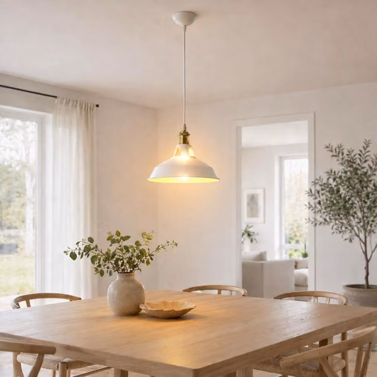 Lampada a sospensione E27, metallo bianco/ottone, diametro 27 cm, stile vintage