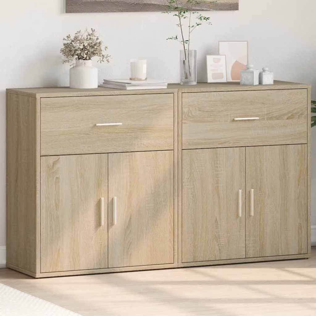 Set di 2 credenze vidaXL in legno multistrato e MDF, colore rovere sonoma, L 60 cm x P 31 cm x H 70 cm