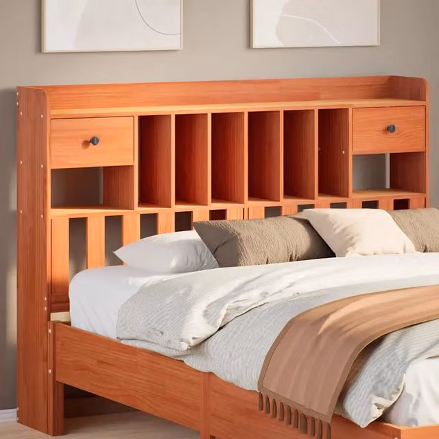 Testiera con ripiano integrato vidaXL in legno di pino massiccio marrone cera per letto 150x200 cm