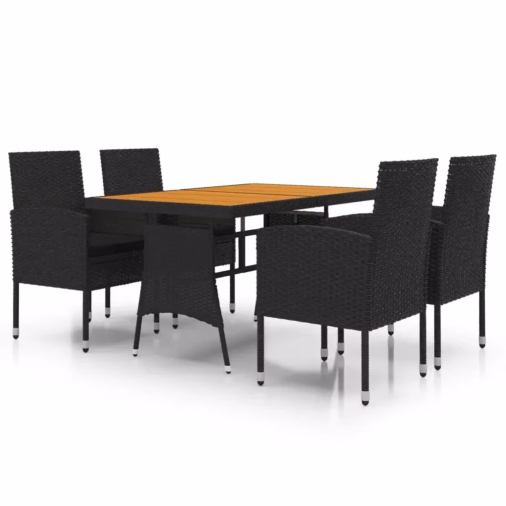 Set da pranzo per esterni vidaXL in 5 pezzi in polyrattan nero con tavolo in legno di acacia – 2