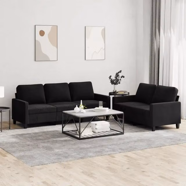 Set di Divani 2 pz con Cuscini Nero in Velluto 3201521
