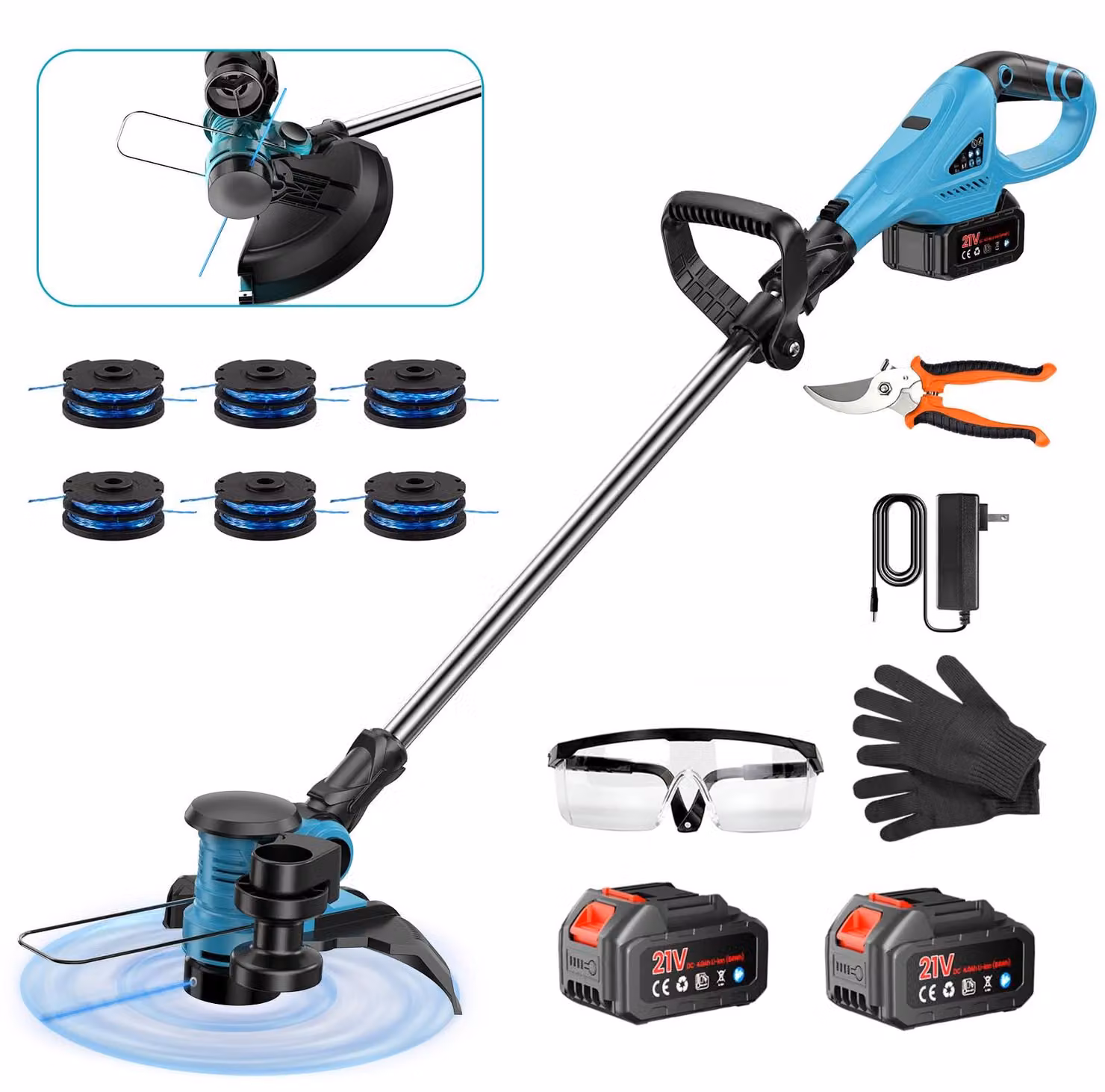 Accu Grastrimmer - 21 V, 2 batterie da 4,0 Ah - Larghezza di taglio: 30 cm. Ideale per la cura del giardino
