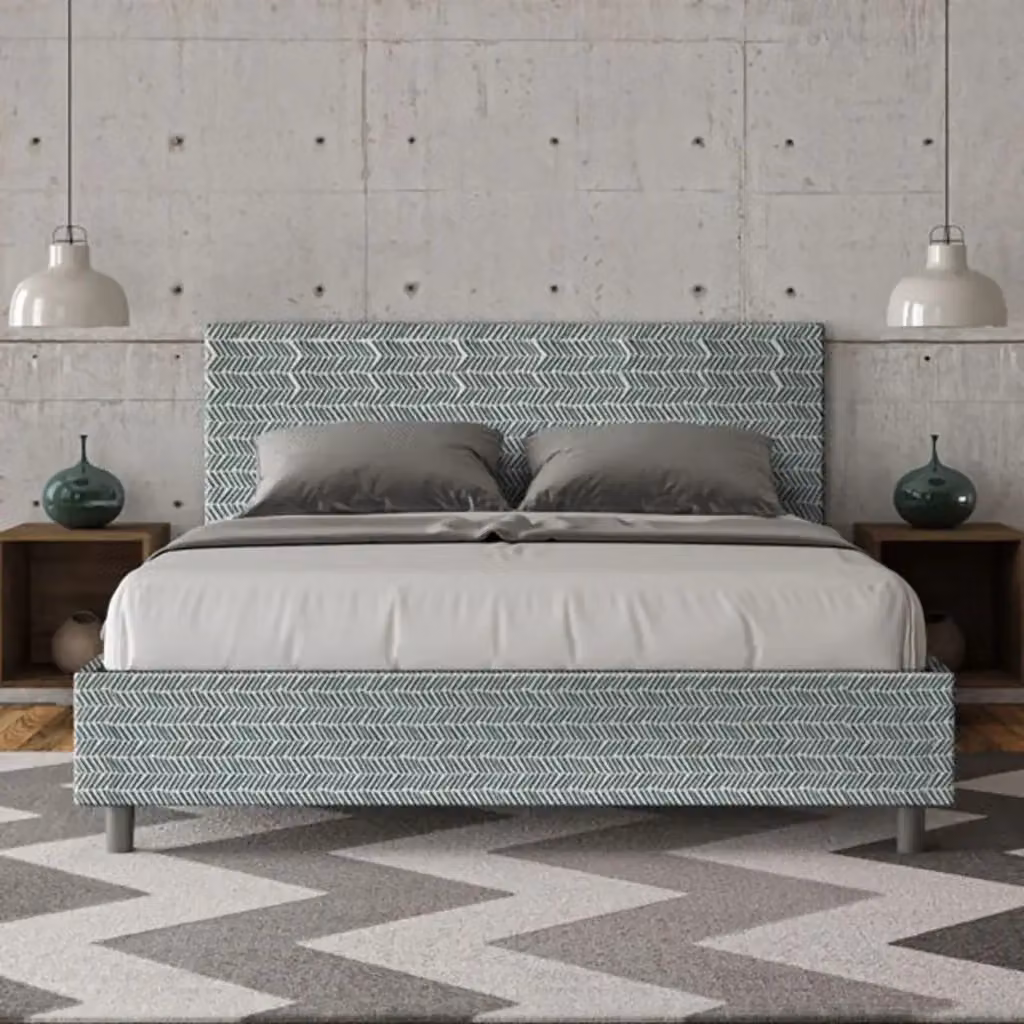 Letto matrimoniale con contenitore imbottito Adele Ityhome colore azzurro – 2