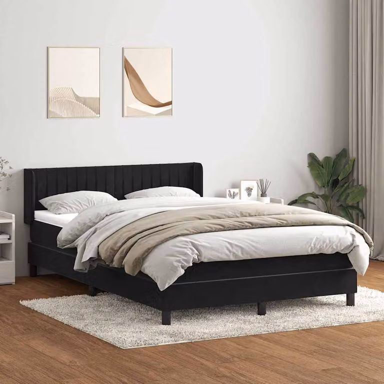 vidaXL Giroletto a Molle con Materasso Ibrido in Velluto Nero L: 163 cm, P: 88 cm, H: 213 cm