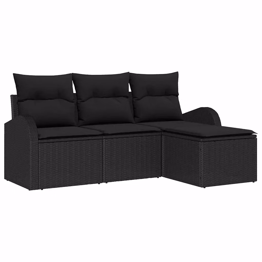 Set di divani da giardino vidaXL a forma di L con cuscini e pouf, colore nero, in rattan e metallo con struttura in acciaio verniciato a polvere – 2
